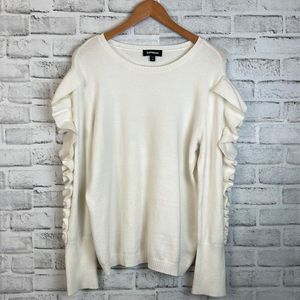 Express Sweater Size Medium Ruffle Sleeve Off White